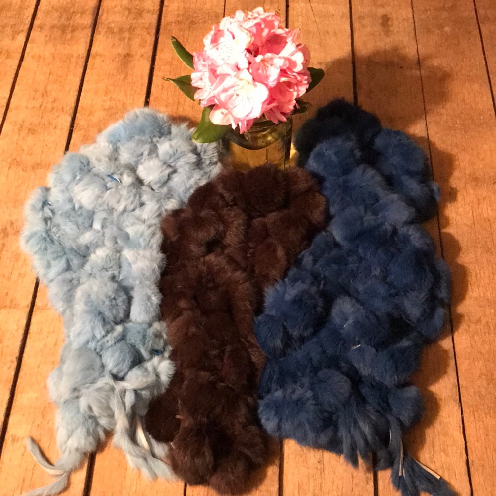 Rabbit Fur Pom Pom Scarfs